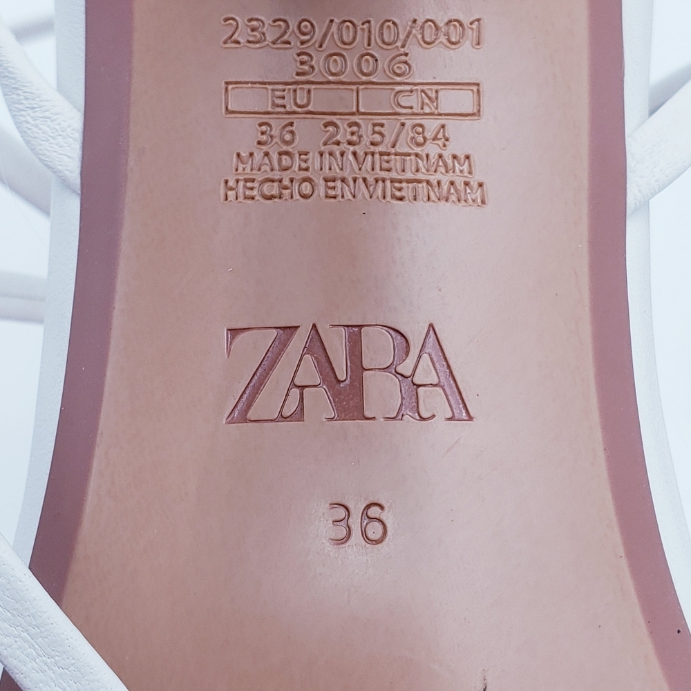 Zara White Square Toe Heeled Sandals Ankle Strap 2" Heel Size EU 36 - Picture 11 of 12
